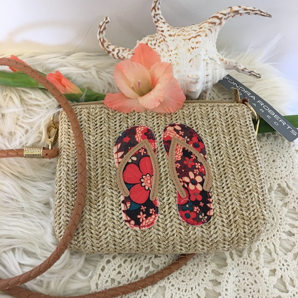 Sondra Roberts Floral Flip Flop Mini-Crossbody Bag - Picture 1 of 6
